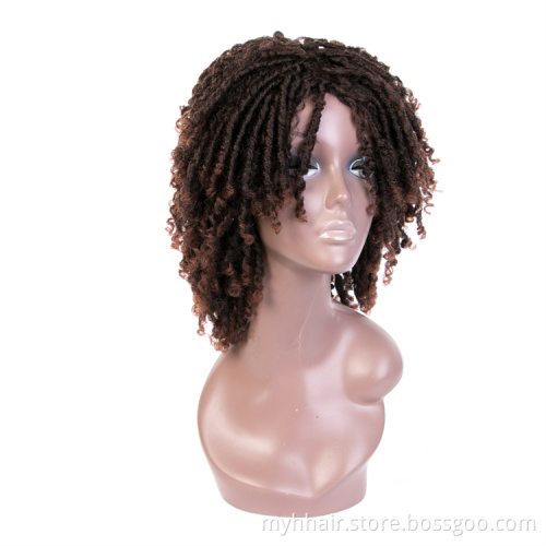 Synthetic Short Afro Wig High Temperature Fiber cosplay Ombre color Faux Locs Curly Hair Wig Black Burgundy Brown